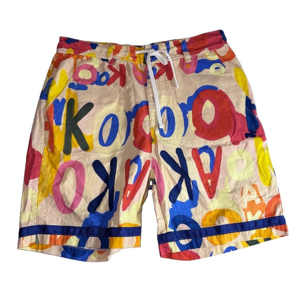 AKOO Men’s Shorts Size M 32 Multicolor Abstract Graphic Print Drawstring Casual